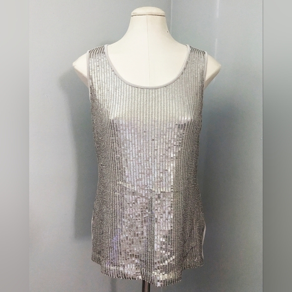 Chico's Travelers Coll Sandra Tank Vintage Taupe Silver Glitzy Size 1=8/10 - Picture 5 of 5